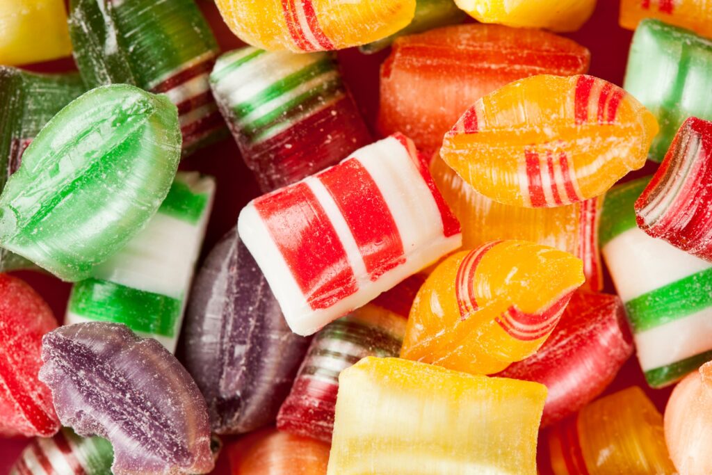 Variety of colorful hard candies